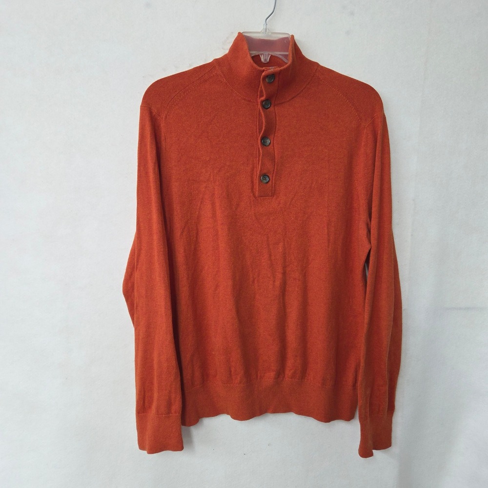 Banana Republic Men's Orange Cotton Cashmere Mock‎ Neck Button Sweater Large